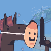 horse with a human mask on a tightrope game